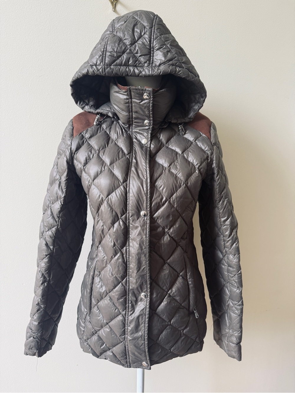Ralph Lauren Quilted Hooded Puffer Jacket in Olive with Brown Accents